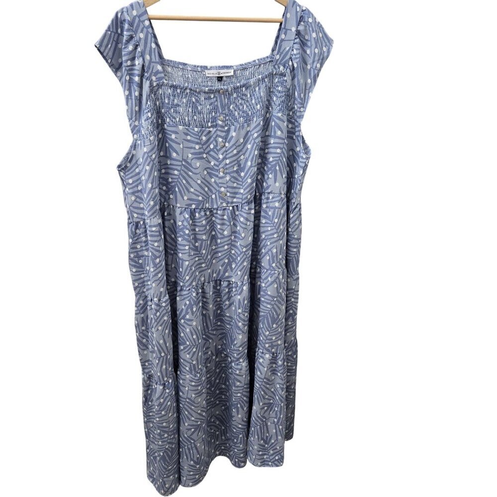 Michelle McDowell Ellis Dress XXL Pretty Palm Periwinkle Smocked Sleeveless Wome
